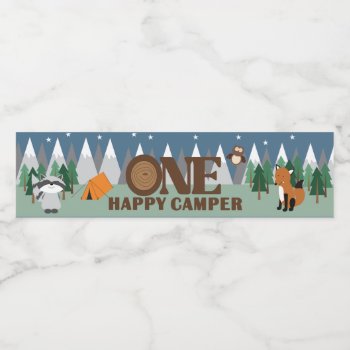 One Happy Camper 1st Birthday Woodland  Water Bottle Label by allpetscherished at Zazzle