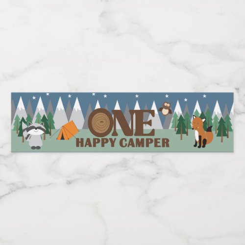 One Happy Camper 1st Birthday Woodland  Water Bottle Label