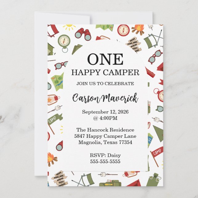 One Happy Camper Adventure Birthday Invitation (Front)