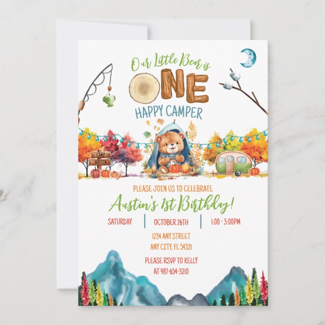 One Happy Camper Autumn Adventure Birthday Invitation (Front)