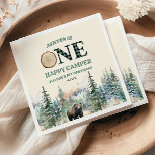 ONE Happy Camper Bear 1st Birthday Party Napkins