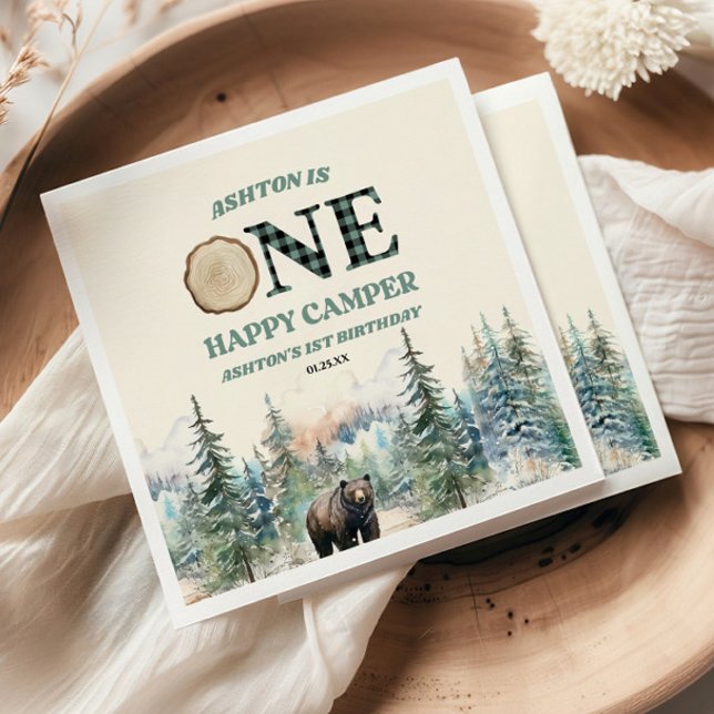 ONE Happy Camper Bear 1st Birthday Party Napkins (Creator Uploaded)