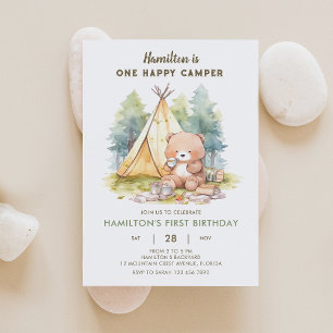 One Happy Camper Bear Birthday Invitation 2