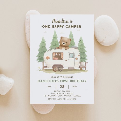 One Happy Camper Bear Birthday Invitation 3