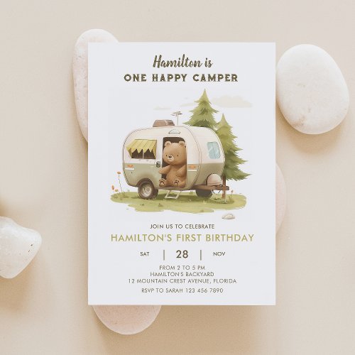 One Happy Camper Bear Birthday Invitation 5
