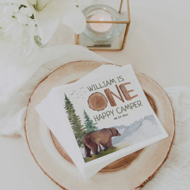 One Happy Camper Bear Birthday Napkins
