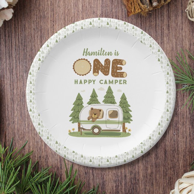 One Happy Camper Bear Birthday Paper Plates (Creator Uploaded)
