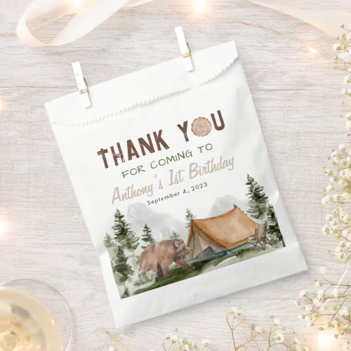 One Happy Camper Bear Forest Thank You Birthday Favor Bag