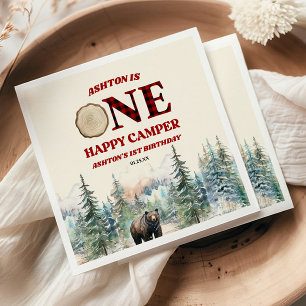 ONE Happy Camper Bear Red 1st Birthday Party Napkins