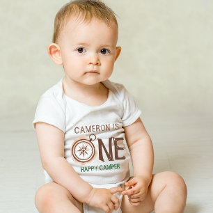 One Happy Camper Bear Watercolor 1st Birthday Baby Bodysuit