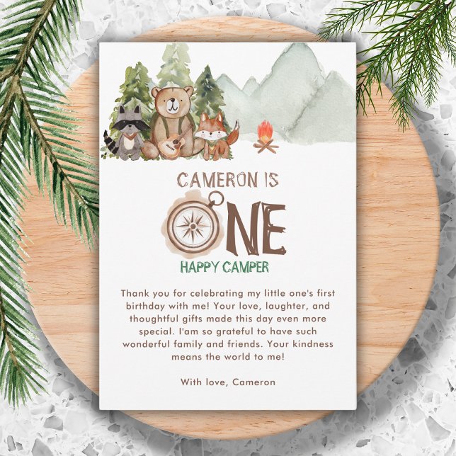 One Happy Camper Bear Wonderland 1st Birthday  Thank You Card (Creator Uploaded)