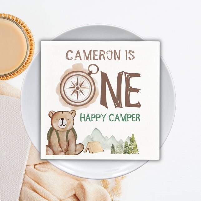 One Happy Camper Bear Woodland 1st Birthday  Napkins (Creator Uploaded)