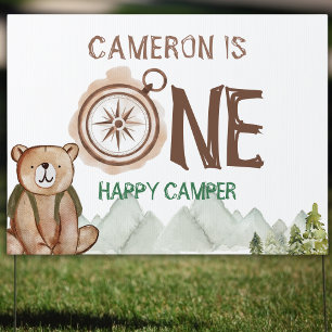 One Happy Camper Bear Woodland 1st Birthday Party Sign