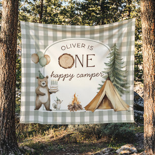One Happy Camper Birthday Banner Backdrop 