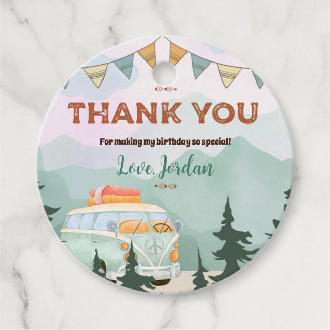 One Happy Camper Birthday Circle Thank You Tag (Front)