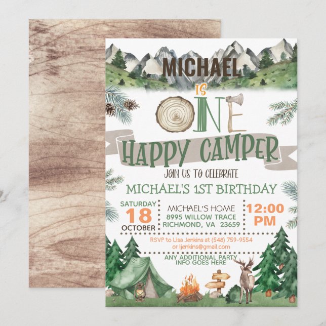 One Happy Camper Birthday Invitation (Front/Back)