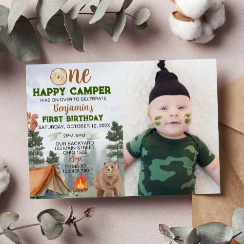 One Happy Camper Birthday Invitation 