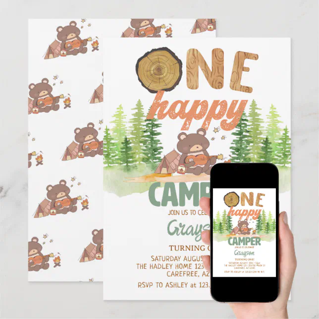 Happy Camper First Birthday Invitation: Camping Party (digital