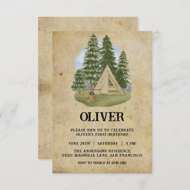 One Happy Camper Birthday Invitation (Front/Back)