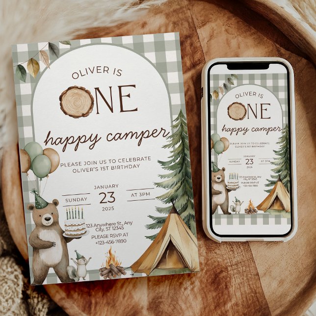 One Happy Camper Birthday Invitation Camping 1st  (Creator Uploaded)