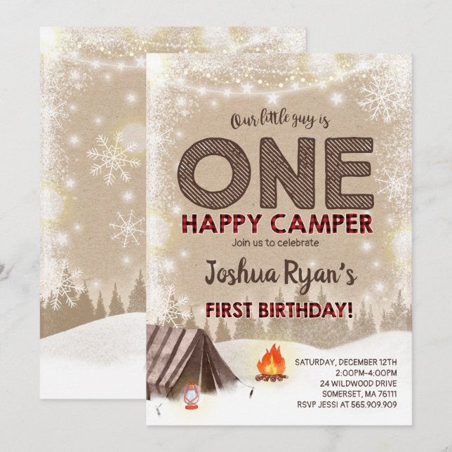 One Happy Camper Birthday Invitation Camping Party (Front/Back)