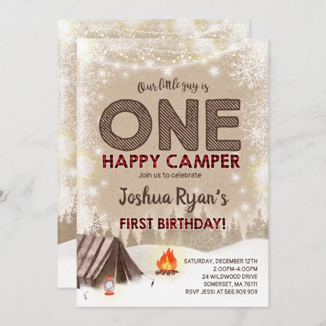 One Happy Camper Birthday Invitation Camping Party (Front/Back)