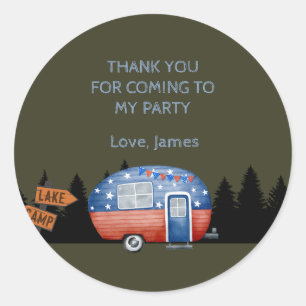 One Happy Camper Birthday Kids Classic Round Sticker