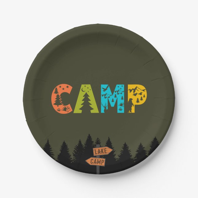 One Happy Camper Birthday Kids Photo  Paper Plates (Front)
