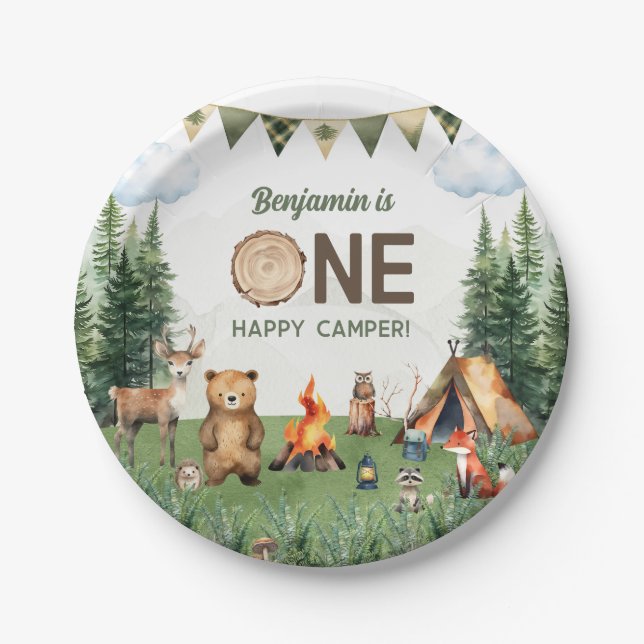 One Happy Camper Birthday Party Paper Plates (Front)