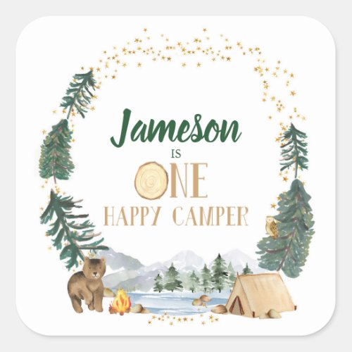 One Happy Camper Birthday Party Stickers