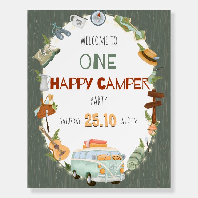 One Happy Camper Birthday Welcome Sign (Front)