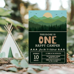 One Happy Camper Birthday Woodland Boy 1st Invitation