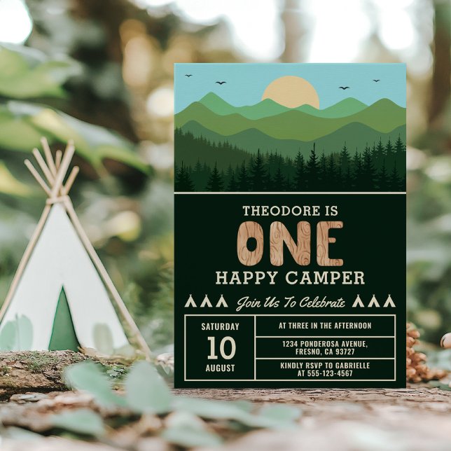 One Happy Camper Birthday Woodland Boy 1st Invitation (Creator Uploaded)