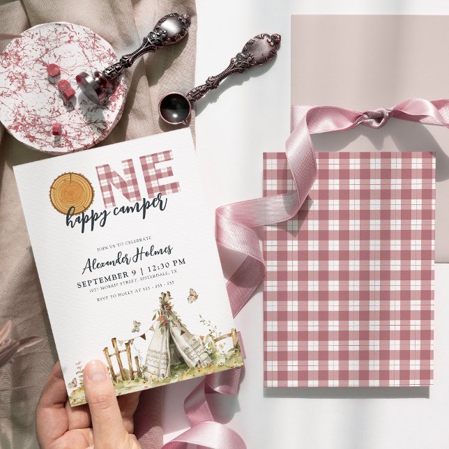 One Happy Camper Boho Pink 1st Birthday Invitation (Creator Uploaded)