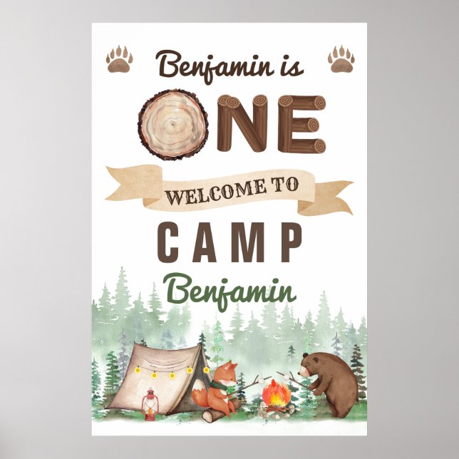 One Happy Camper Boy 1st Birthday Welcome Sign  (Front)