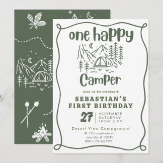 One Happy Camper Boys 1st Birthday Invitation