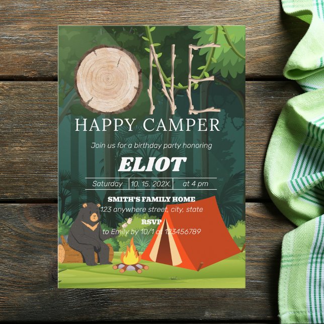 One Happy Camper Boy's 1st Birthday Invitation (Creator Uploaded)