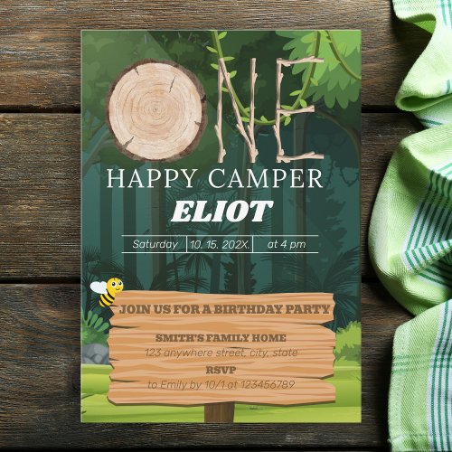 One Happy Camper Boys 1st Birthday Invitation