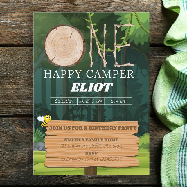 One Happy Camper Boy's 1st Birthday Invitation (Creator Uploaded)