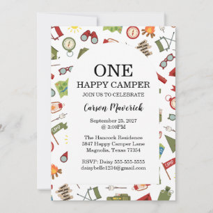 One Happy Camper Boys Birthday  Invitation