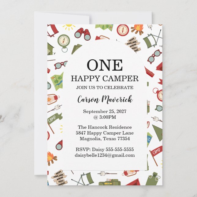 One Happy Camper Boys Birthday  Invitation (Front)