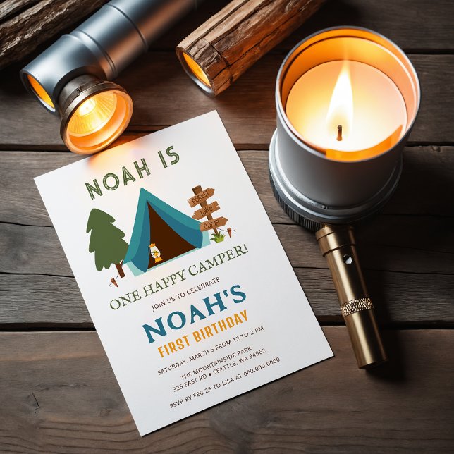 One Happy Camper Boys First Birthday Invitation (One Happy Camper Boys First Birthday Invitation)