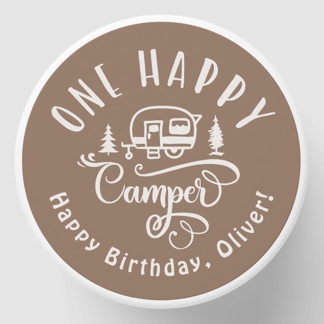 One Happy Camper brown minimalist 1st birthday Mini Candle Favors (Front)