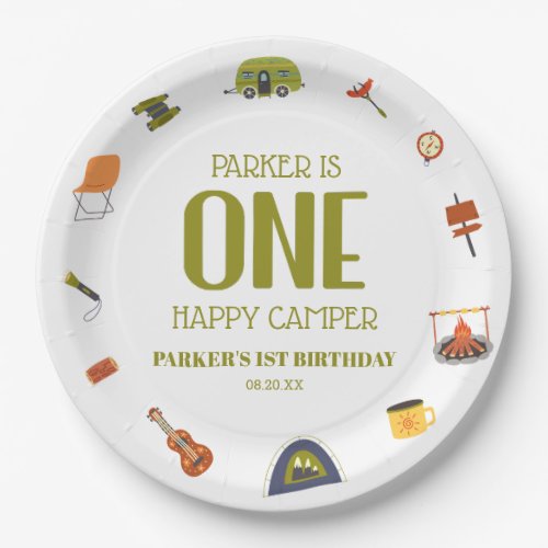 One Happy Camper Camping 1st First Birthday Party Paper Plates