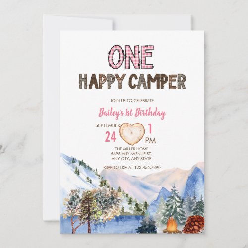 One Happy Camper  Camping Birthday Invitation