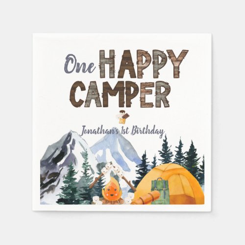  One Happy Camper  Camping Birthday  Napkins