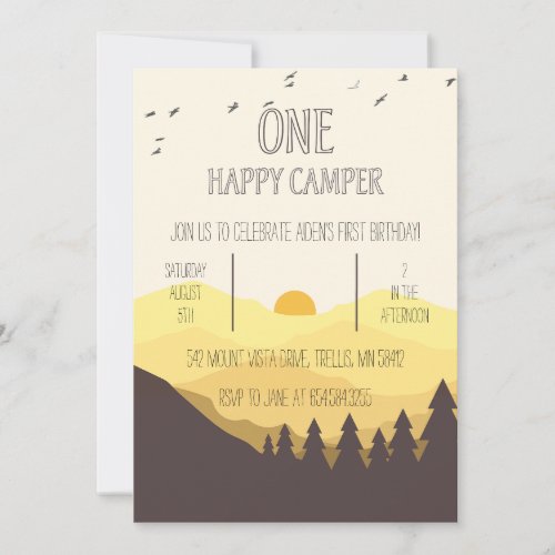 ONE Happy Camper Camping First Birthday Invitation