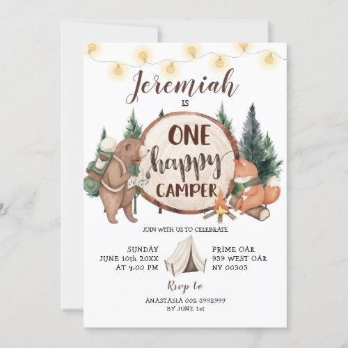 One Happy Camper Camping First Birthday Invitation