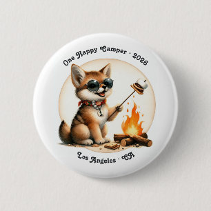 One Happy Camper Coyote Camping 1st Birthday Button