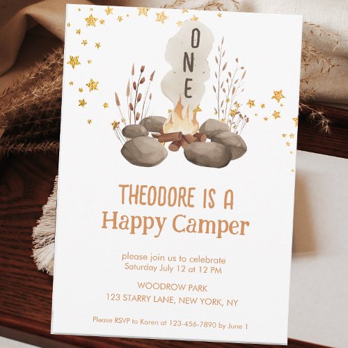 One Happy Camper Cute First Birthday  Invitation